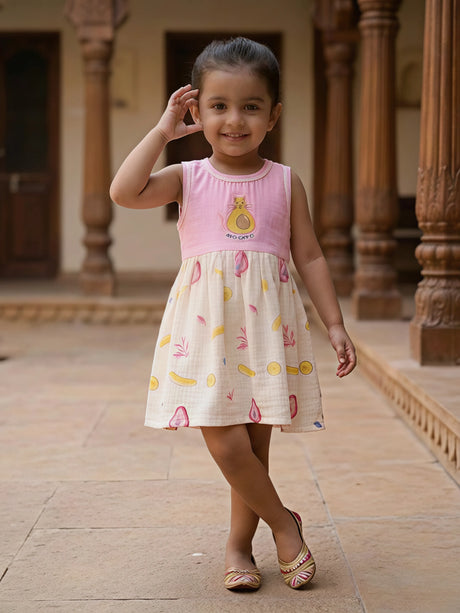 Girls Pink Avo-Cat-O Graphic Cotton Frock