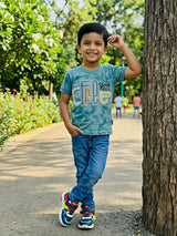 Trendy Boys' Blue Graphic Print Cotton T-Shirt