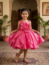Girls Rani Pink Floral Appliqué Party Frock