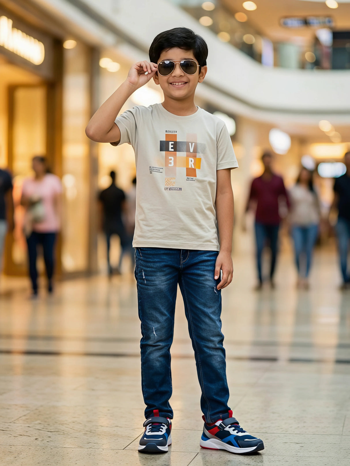 Boys Grey Graphic Print Cotton T-Shirt