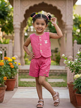 Girls' Fuchsia Pink Cotton Vest & Shorts Co-ord Set