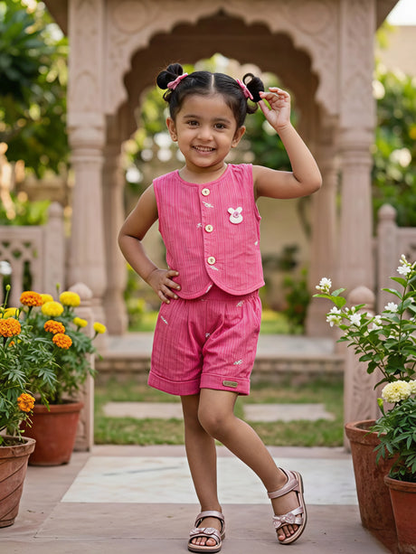 Girls' Fuchsia Pink Cotton Vest & Shorts Co-ord Set