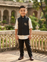 Boys Cream Shirt & Navy Blue Waistcoat Set