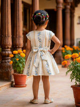 Blue Floral Cotton Frock with Oversized Bow