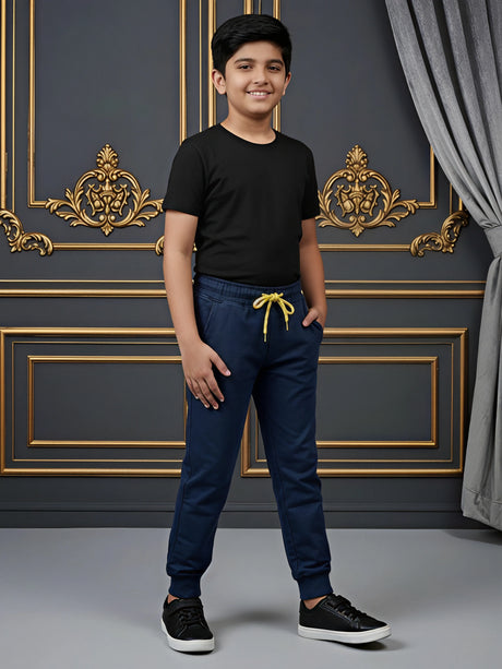 Boys' Navy Blue Comfort Fit Joggers with Contrast Drawstring