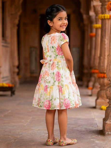 Girls Pink Floral Organza Frock
