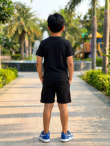 Boys Black Freedom Ride Graphic T-Shirt and Shorts Co-ord Set.