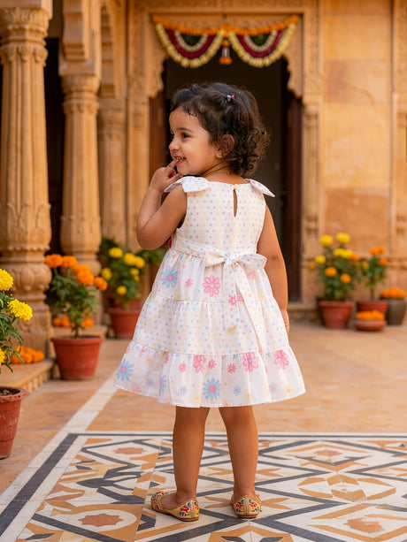 Toddler Girls White Floral Tiered Frock