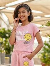 Girls' Pink Smiley World Cotton Co-ord Set