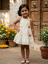 Little Girls' Sun-Kissed Yellow Floral Appliqué Cotton Frock