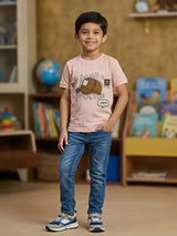 Boys' Peach Graphic Print Cotton T-Shirt