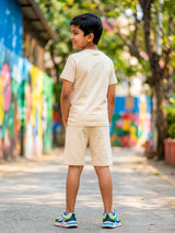 Boys Cream "America's Team" Printed T-Shirt & Shorts Co-ord Set