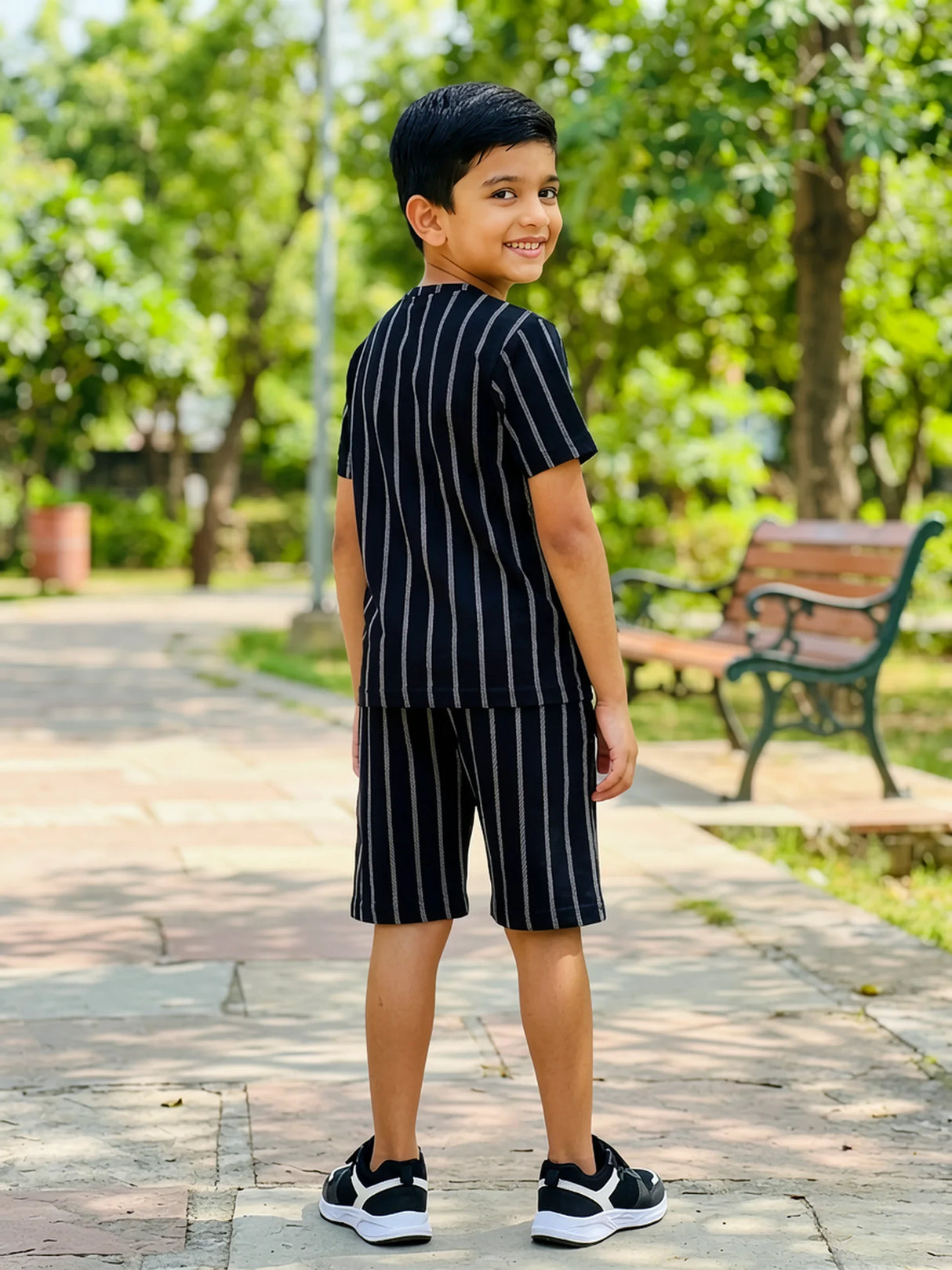 Boys Black New York Pinstripe Cotton Co-ord Set.