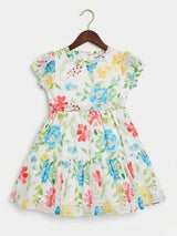 Girls Blue Floral Meadow Cotton Frock