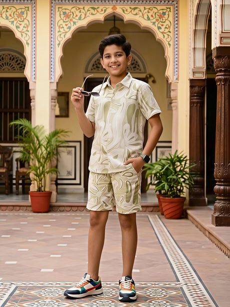 Boys Sage Green Abstract Print Coordinate Set