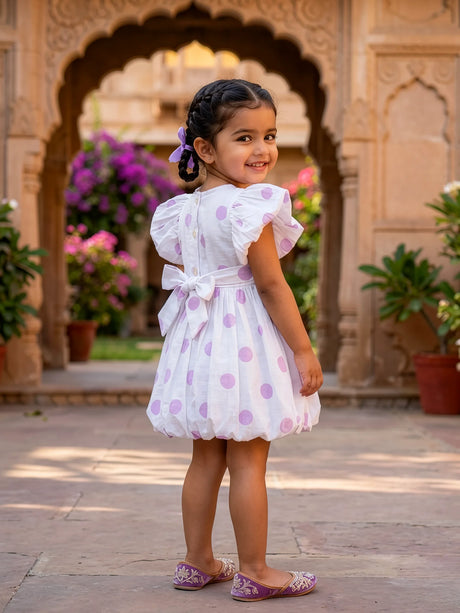 Girls Purple Polka Dot Cotton Frock