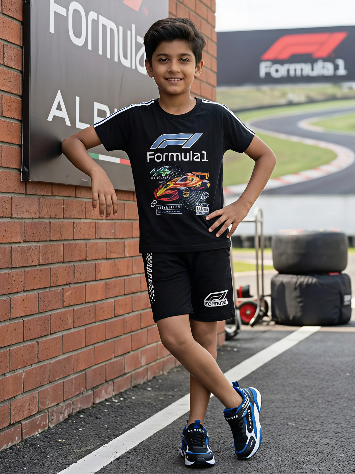 Boys Black Formula 1 Racing Graphic Coordinate Set