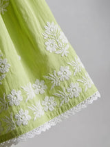 Girls' Lime Green Chikankari Embroidered Dhoti Set