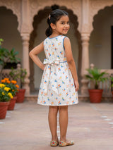 Girls Blue Floral Print Cotton Frock