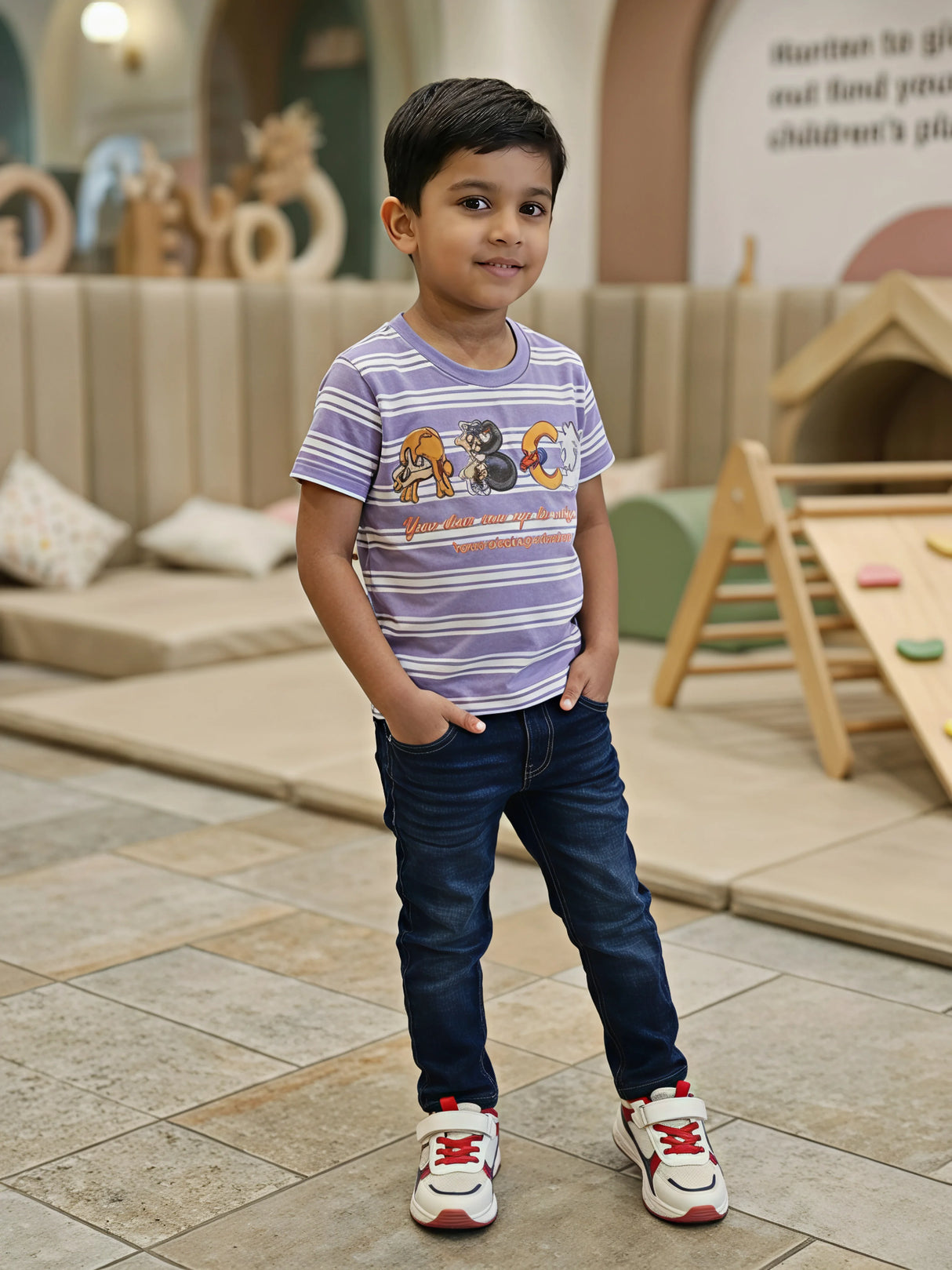 Boys Purple Striped ABC Graphic T-Shirt