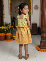 Girls Green Floral Print Frock