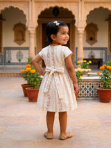 Elegant Cream Floral Bow Frock for Girls