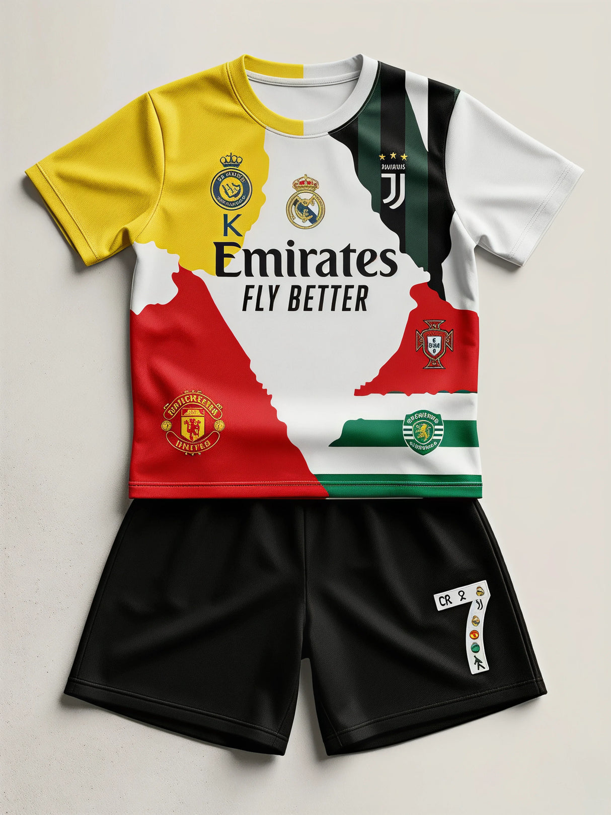 Boys Multi-Color Football Inspired T-Shirt and Shorts Co-ord Set.