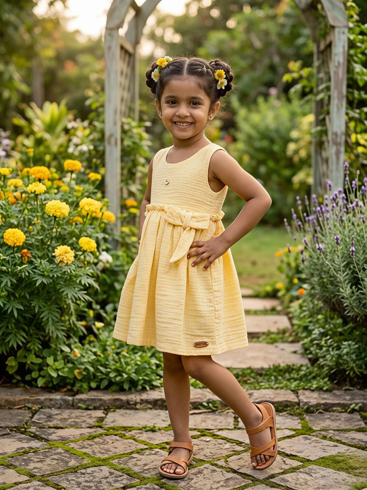 Sunny Days Cotton Muslin Ruffle Frock - Yellow
