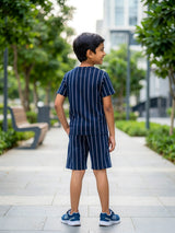 Boys Navy Blue New York Striped Co-ord Set.