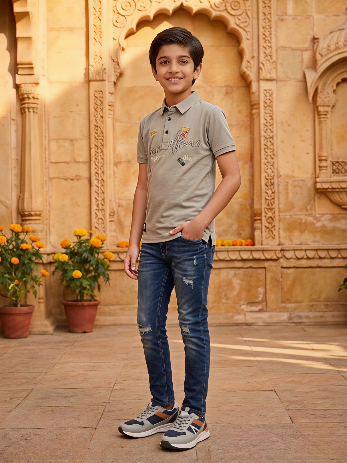 Boys Classic Grey Polo T-Shirt - Premium Cotton Blend
