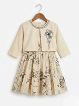 Girls Cream Floral Frock with Matching Shrug Set