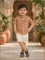 Boys' Tropical Palm Print Brown Coordinate Set
