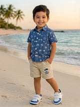Boys Blue Tropical Palm Print Shirt and Shorts Coordinate Set