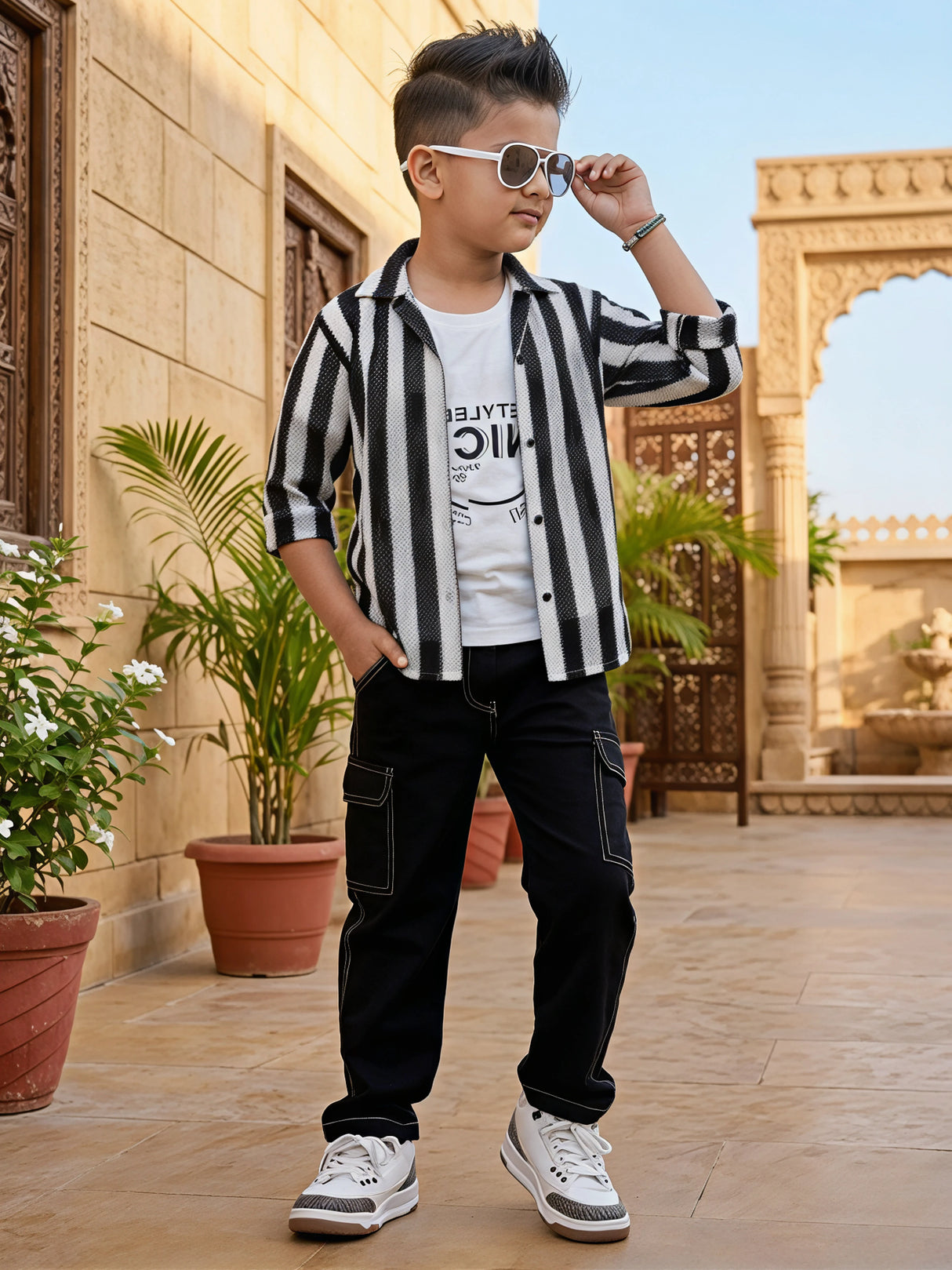 Boys Casual Party Wear Full Sleeves Suit Shirt Set - Black