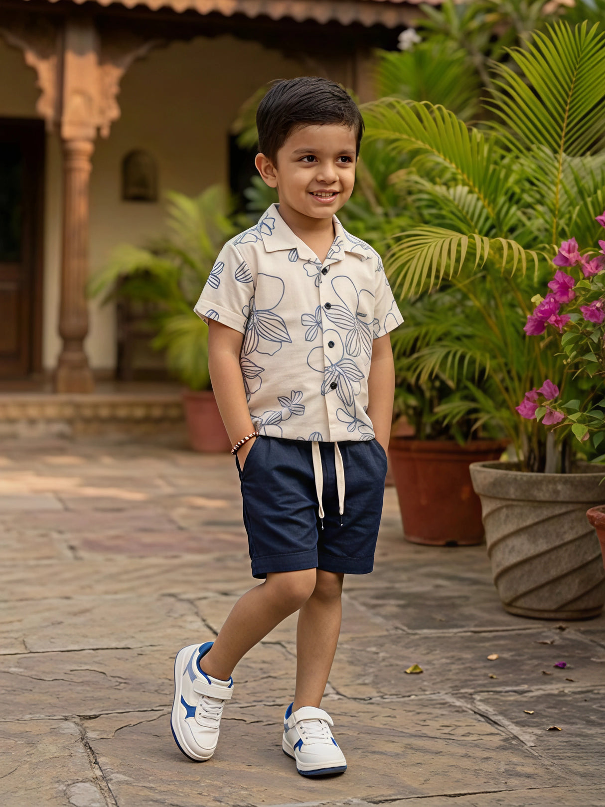 Boys Navy Blue Floral Print Coordinate Set