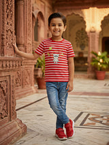 Boys Red Striped Astronaut Bear Graphic T-Shirt