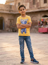 Boys Yellow Graphic Print Cotton T-Shirt