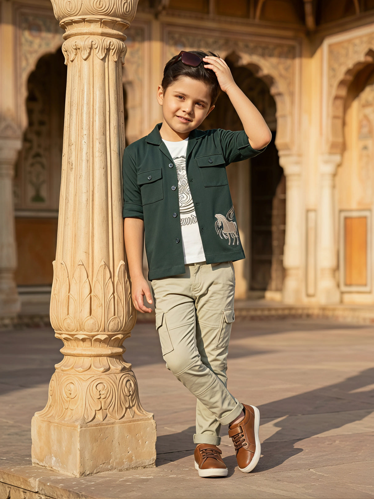 The Explorer Cargo Shirt & Trousers Set (Forest Green & Khaki).
