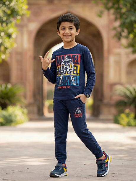 Kids' Marvel Black Panther Long Sleeve Pyjama Set - Navy Blue.