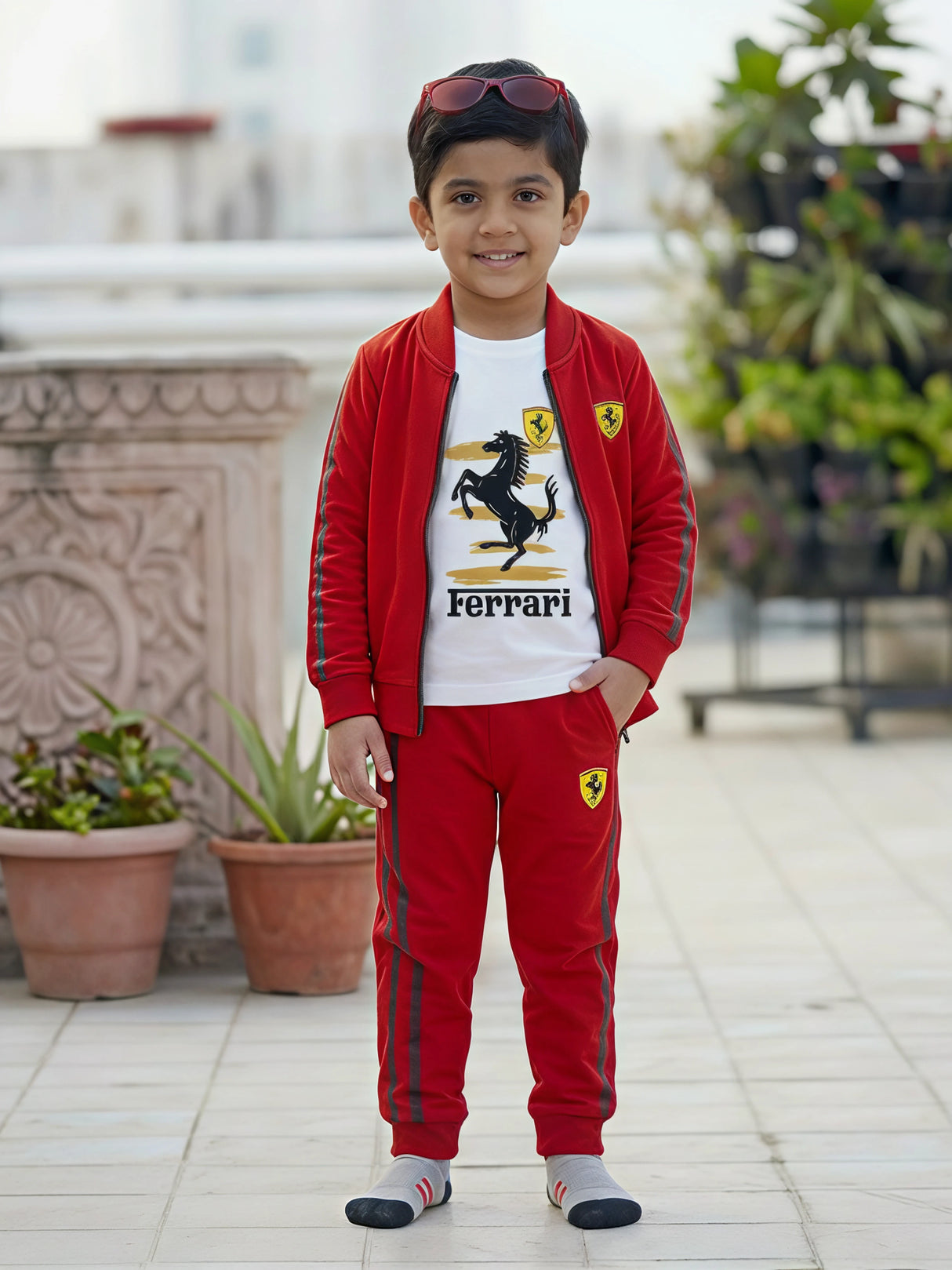 Boys Casual Coordinate Sets Printed Full Sleeves - Red