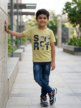 Boys Lime Green "SECRET" Graphic Print Cotton T-Shirt