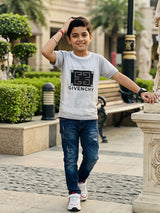 Boys Premium White Designer Print T-Shirt