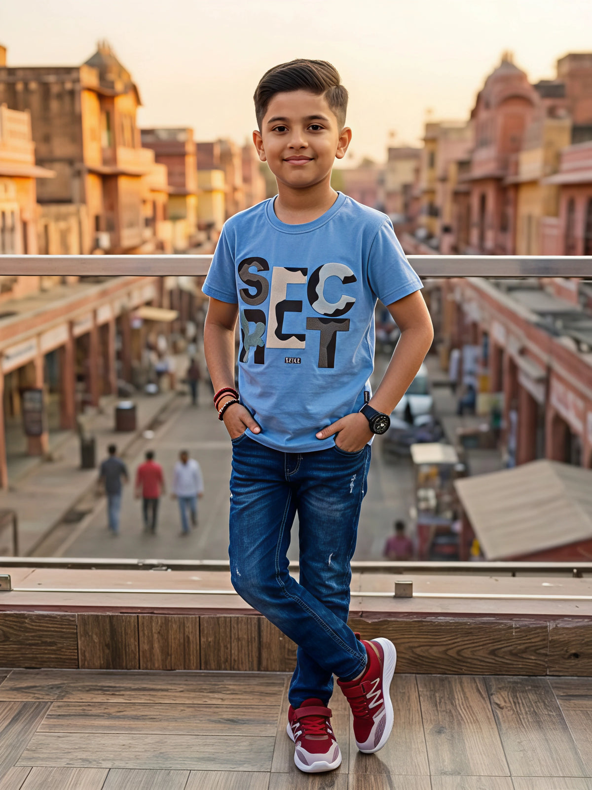 Boys' Sky Blue "SECRET" Graphic Cotton T-Shirt