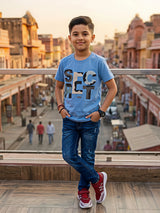 Boys' Sky Blue "SECRET" Graphic Cotton T-Shirt