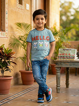 Boys Blue "HELLO" Graphic Print Cotton T-Shirt