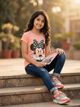 Disney Minnie Mouse Kids' Peach Graphic Cotton Clothing Top.