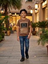 Boys Brown Graphic Print T-Shirt