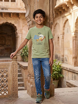 Boys Sage Green Graphic Print Cotton T-Shirt