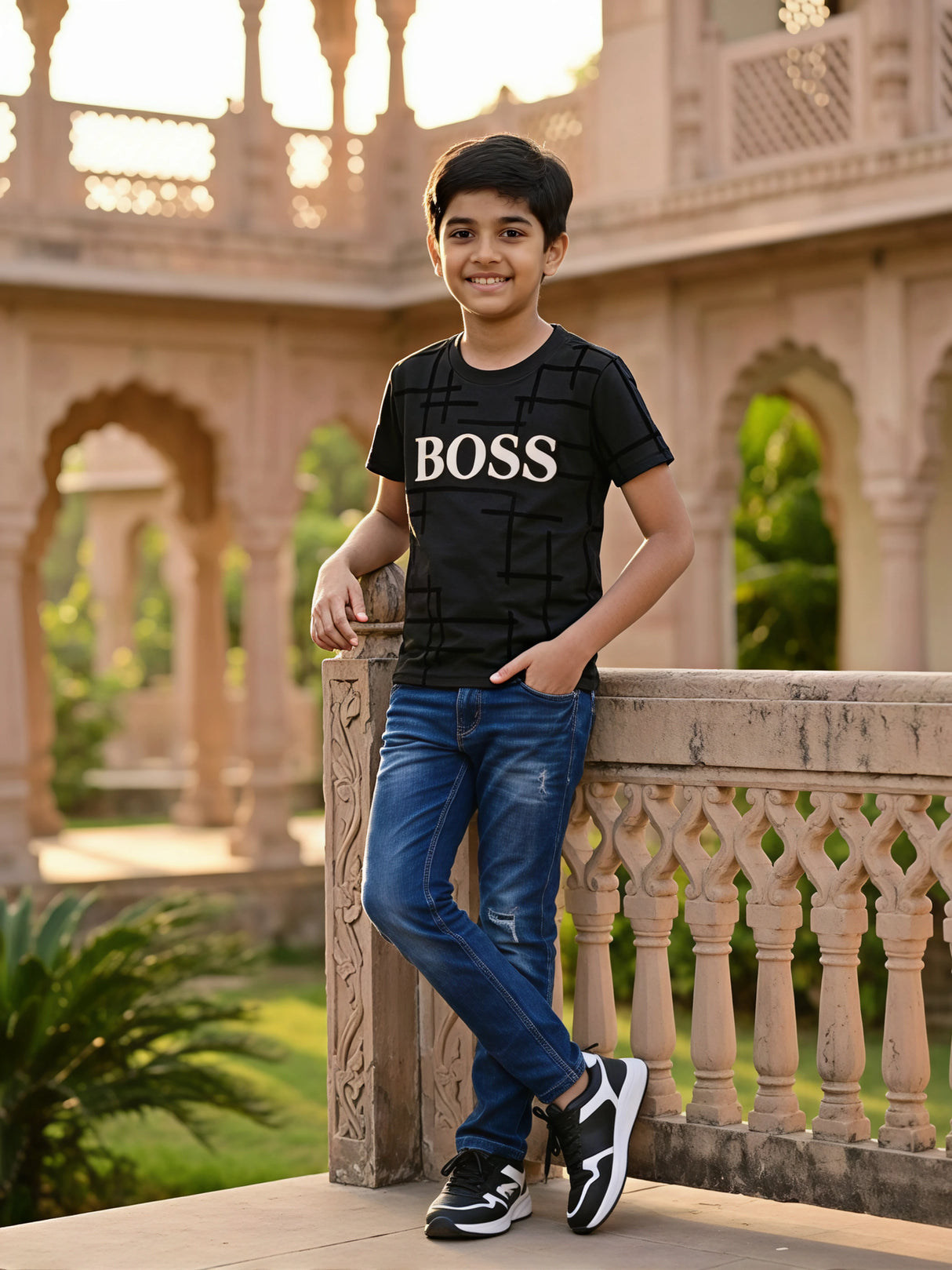 Boys Dark Gray Graphic Print T-Shirt