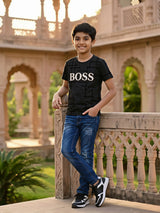 Boys Dark Gray Graphic Print T-Shirt